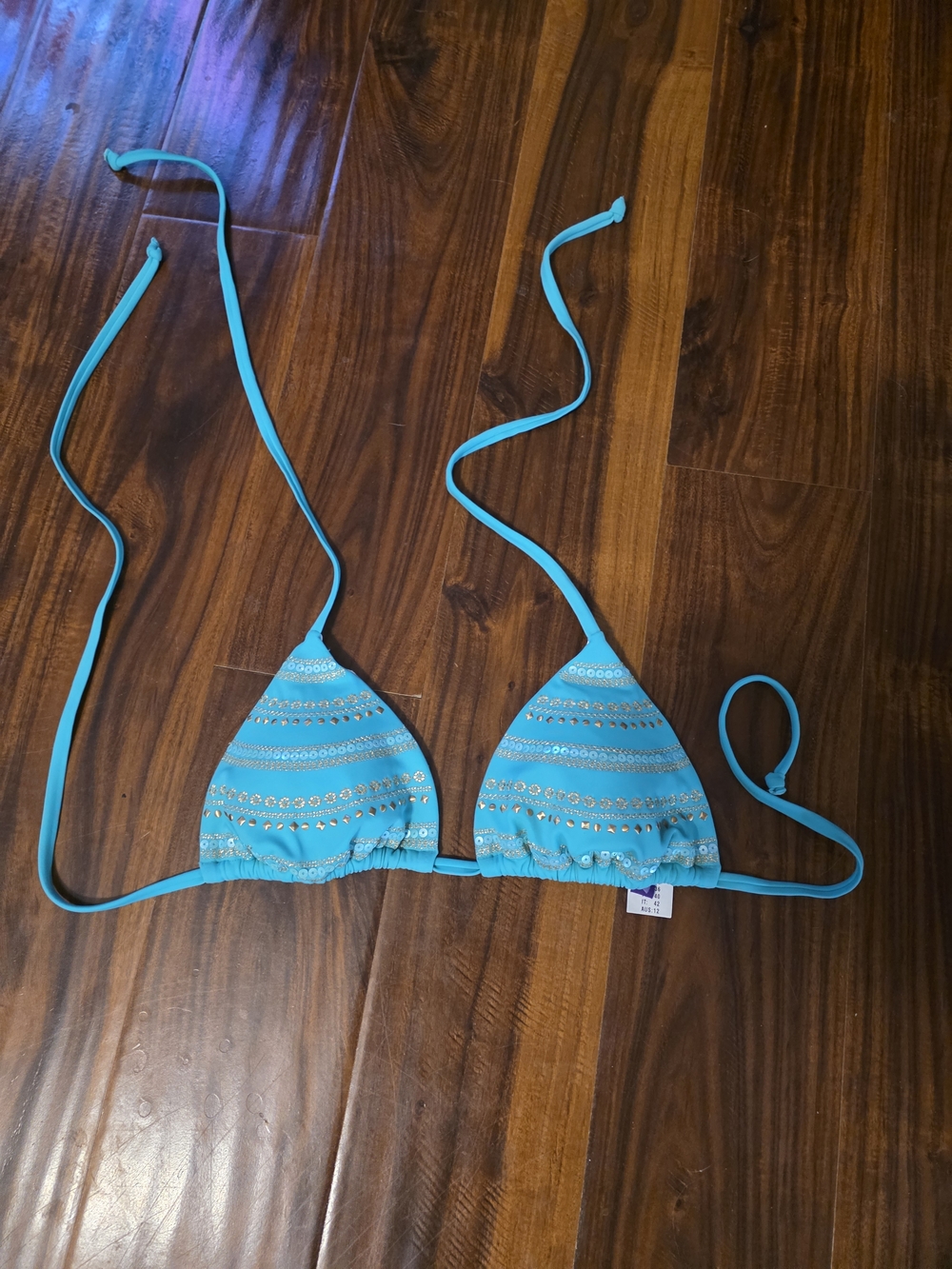 Reef Turquoise Triangle Bikini Top with Metallic Accents